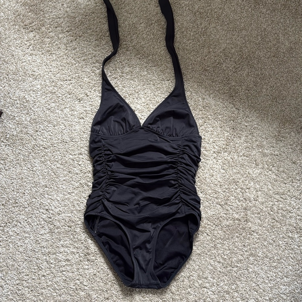 J Crew ruched halter — charcoal gray — size 8 short torso
